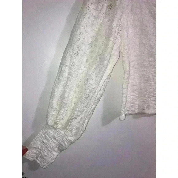 Free People Tea Time Womens Long Puff Sleeve Floral Lace Stretch Crop Top NEW - Picture 4 of 10